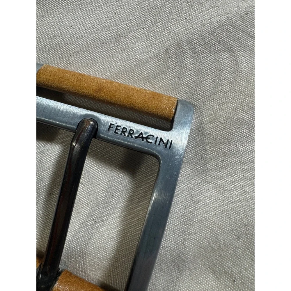 Ferracini Mens Tan Brown Leather Belt Made in Brazil Silver Buckle Size 32